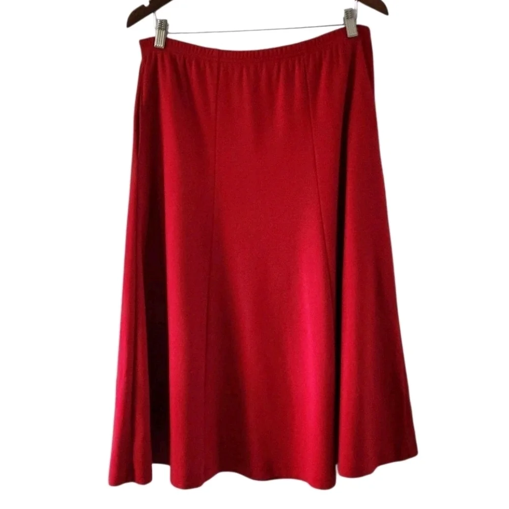 Lands End Red Cotton A Line Skirt Pleated Pull On Pleated Womens Petite S 6 8 - Picture 1 of 8